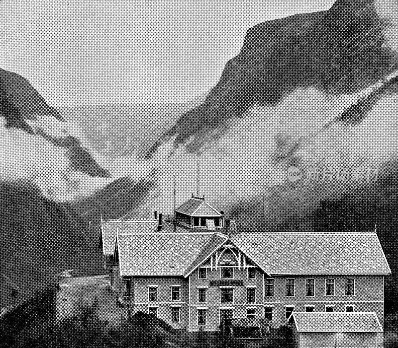 原斯塔尔海姆酒店在纳罗伊达伦山谷霍达兰，挪威- 19世纪